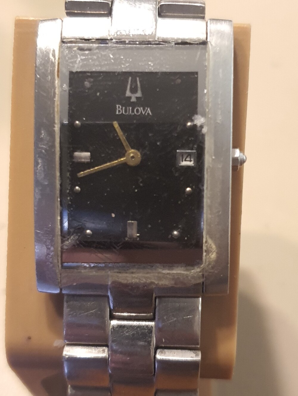 Bulova 96B59 Silver/Black Stainless Steel Men's Tank Watch w/Date